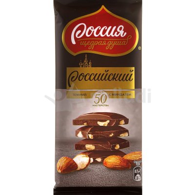 Шоколад Российский 82г темный с миндалем 