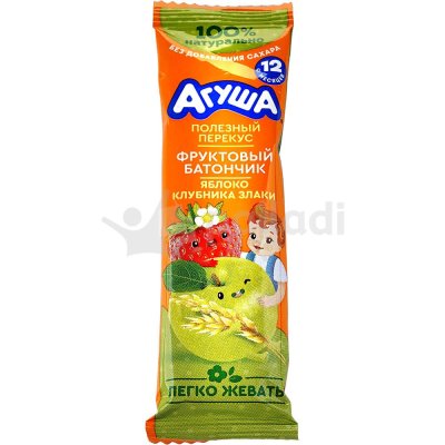 Батончик Агуша фруктовый яблоко клубника и злаки 15г