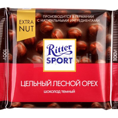 Шоколад Ritter SPORT 100г Темный с цельным лесным орехом