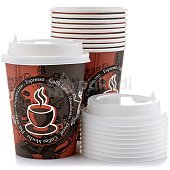 Набор бумажных стаканов с крышками 250мл 10шт Coffe для горячих напитков
