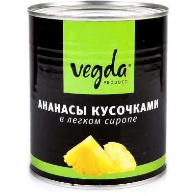 Компот Вегда 820г Ананасы кусочками ж/б 