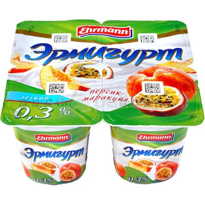 Йогурт Эрмигурт 0,3% персик/маракуйя 100г (4шт)