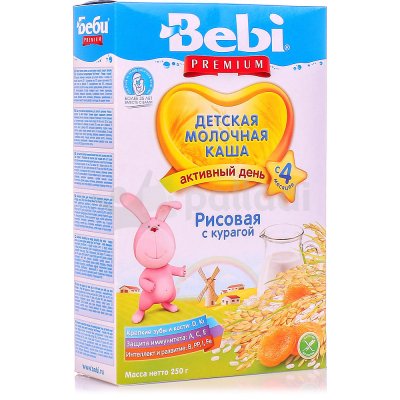 Каша Bebi премиум 200г молочная рисовая с курагой с 4 месяцев