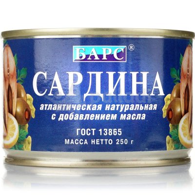 Сардина атлантическая 250г Барс с добавлением масла