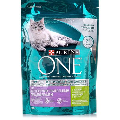 Корм Purina ONE 200г для кошек с чувствительным пищеварением с индейка с рисом