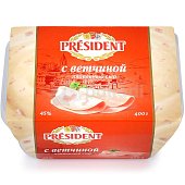 Сыр плавленый Президент 400г с ветчиной ванна