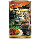 Консервы для кошек Ночной охотник Кусочки мяса в желе мясное ассорти 415г 