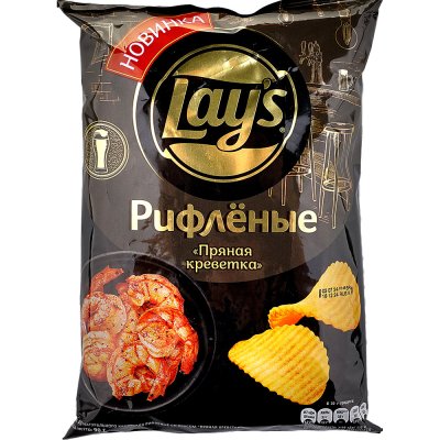 Чипсы Лейс 90г пряная креветка рифленая 