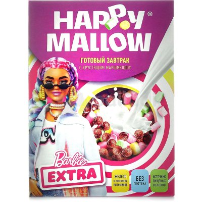 Сухой завтрак шарики Happy Mallow Барби с хрустяим маршмеллоу 240г