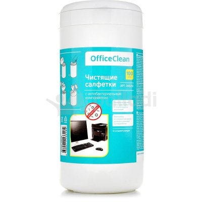 Салфетки влажные чистящие с антибактериальным компонентом 100шт OfficeClean
