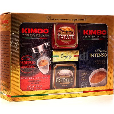 Подарочный набор кофе KIMBO молотый 2*245г + чай Estate 2*45г