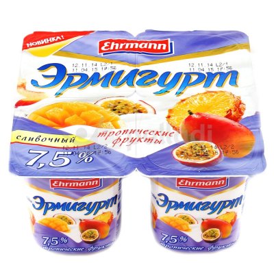 Йогурт Эрмигурт 7,5% 115г (4шт) тропические фрукты