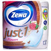 Бумага туалетная ZEWA JUST 1 Flowers 4сл. 4 рулона Цветочный аромат (1/14)