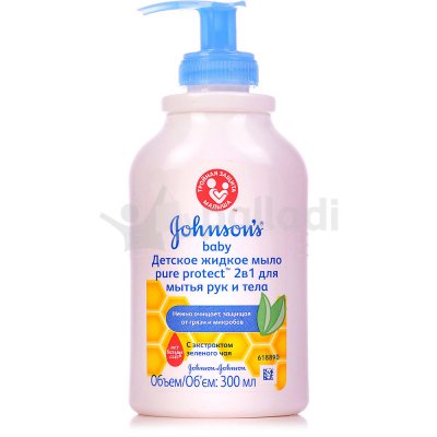 Мыло жидкое детское JOHNSON'S Baby  Pure Protect 2в1 для мытья рук и тела 300г