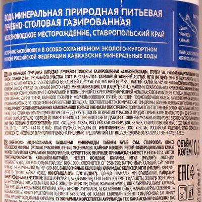 Минеральная вода Славянская 0,5л газированная ст/б