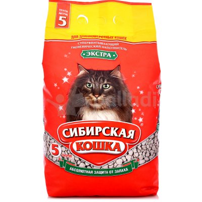 Наполнитель для кошачьих туалетов впитывающий Сибирская кошка Экстра для длинношерстных 5л