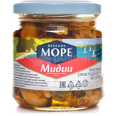 Мидии Вкусное море 180г с вялеными томаты в масле