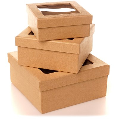 Коробка заготовка с окошком квадрат набор из 3х 14х14х6,5см