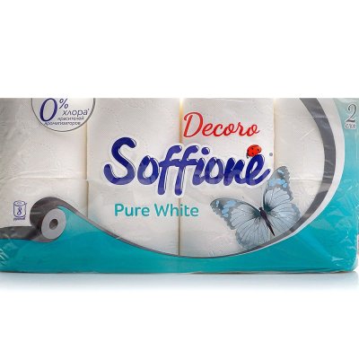 Бумага туалетная SOFFIONE 8 рулона 2-х слойная 18м Pure white