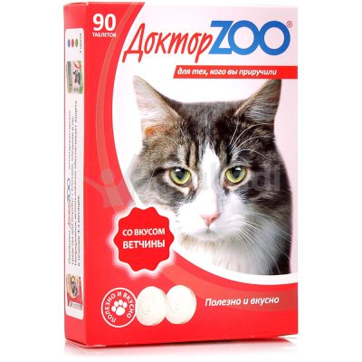 Мультивитаминное лакомство для кошек со вкусом ветчины 90 таблеток Доктор zoo