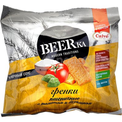 Гренки Beerka 60г пшеничные со вкусом томат/базилик/чесночный соус