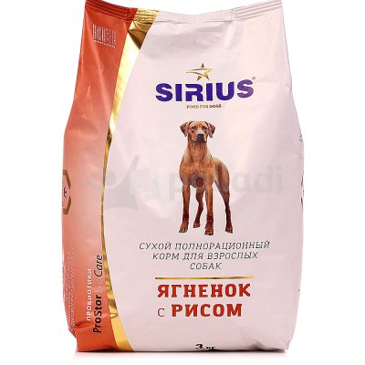 Корм сухой для собак Ягненок и рис 3 кг Sirius