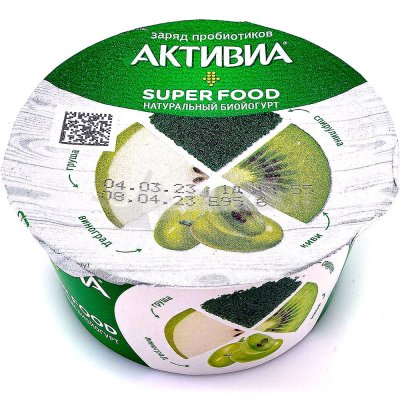 Активиа биойогурт Super food 135г Виноград/груша/киви/спирулина 