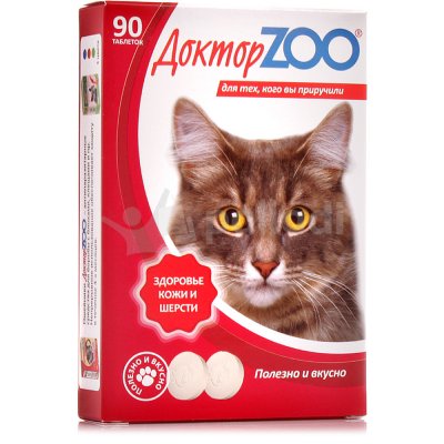 Мультивитаминное лакомство для кошек Здоровье кожи и шерсти 90 таблеток Доктор zoo