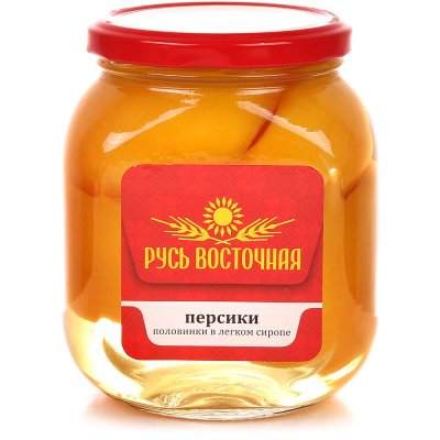 Компот Русь Восточная персики половинки в сиропе 580г 