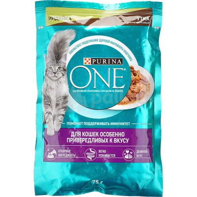 Корм Purina ONE 75г для привередливых кошек индейка, утка и морковь