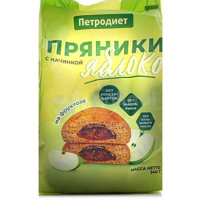 Пряники Петродиет 340г с начинкой яблоко на фруктозе 