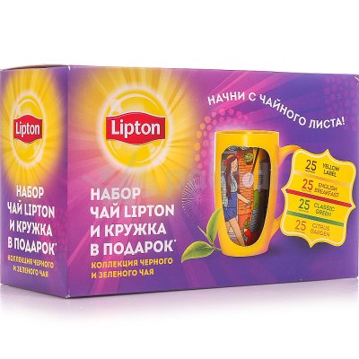 Чай Липтон Подарочный набор 4 вида чая + кружка 177,5г