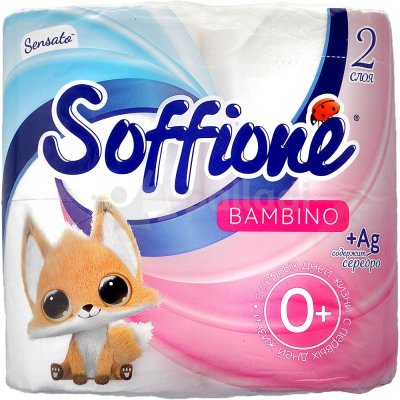 Бумага туалетная SOFFIONE 4 рулона 2-х слойная Sensato Bambino