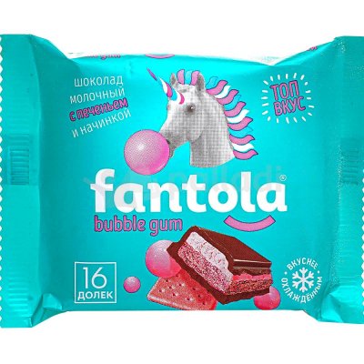 Шоколад FANTOLA молочный 60г с начинкой со вкусом Bubble Gum