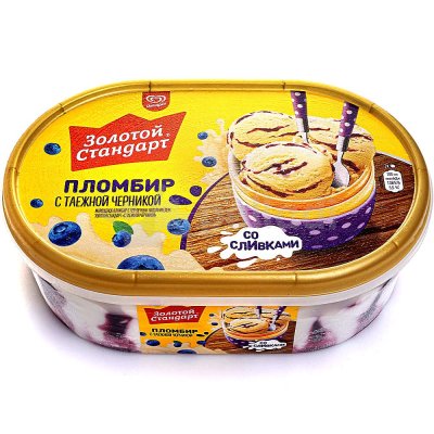 Мороженое Золотой стандарт пломбир/черника 475г 1/6