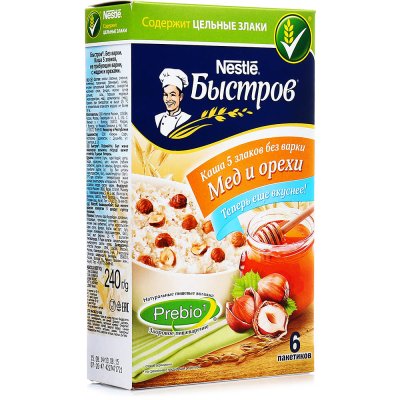 Каша Быстров Nestle 240г 5 злаков с медом и орехами  