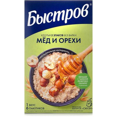 Каша Быстров Nestle 240г 5 злаков Изюм Орехи (6 пакетов)