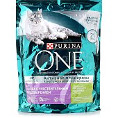 Корм Purina ONE 750г для кошек с чувствительным пищеварением с индейка с рисом