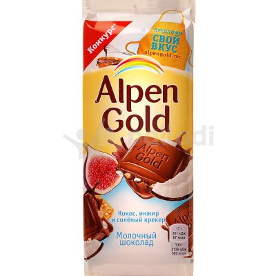 Шоколад Альпен Гольд 85г кокос,инжир и соленый крекер 