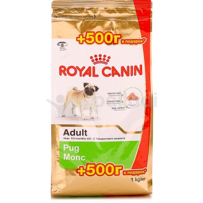 Royal Canin Pug Мопс Adult Сухой корм для взрослых собак старше 10 месяцев 500г +500 подарок