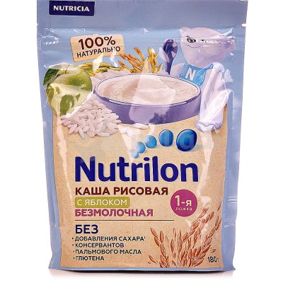 Каша NUTRILON 180г безмолочная рисовая с яблоком 1/6