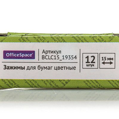 Зажимы для бумаг 15мм цветные 1уп*12шт BCLC15_19354 OfficeSpace