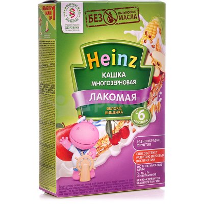 Каша Хайнц Лакомая 200г многозерновая яблоко, вишенка с с 6 месяцев