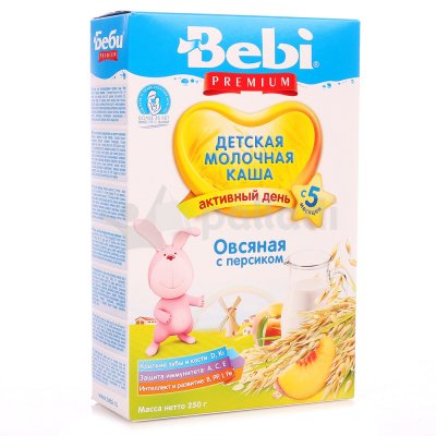 Каша Bebi премиум 200г молочная Овсяная с персиком с 5 месяцев