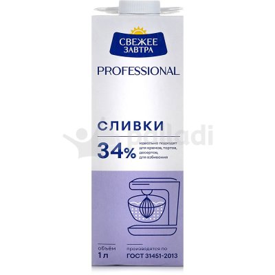 Сливки Свежее завтра 34% 1л т/п professional