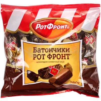 Конфеты РотФронт 250г Батончик шоколадно-сливочный вкус 1/10