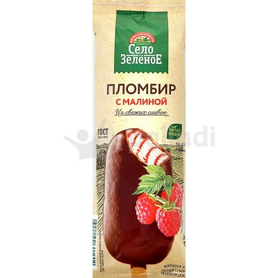 Мороженое Село зелёное 80г эскимо пломбир с малиной 