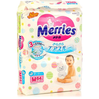 Подгузники MERRIES для детей M 6-11кг 64шт (1/4)