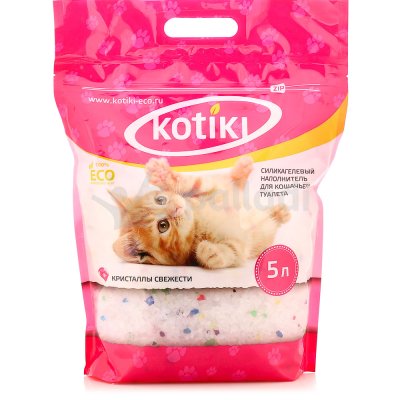 Наполнитель для кошек силикагелевый антибактериальный Kotiki 5л