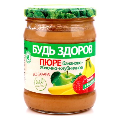 Пюре АВС 450г яблочно-банано- клубничное без сахара